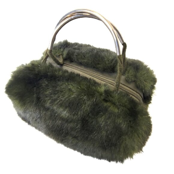 Green Fuzzy Faux Fur Rectangular Handbag - Picture 1 of 16